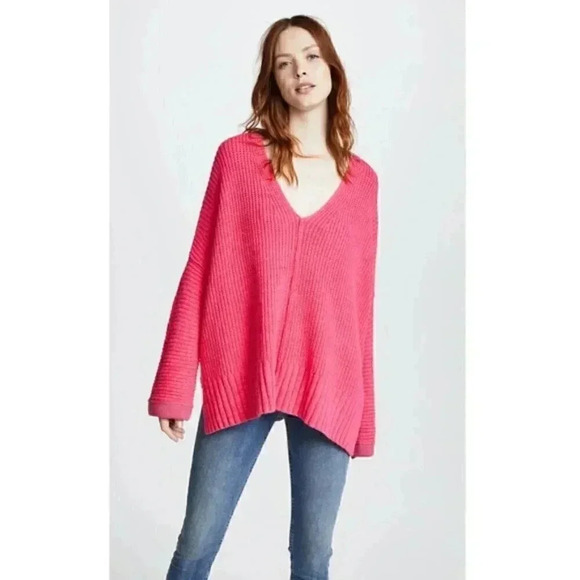 Free People Pink Take Me Over V-Neck Sweater - Picture 5 of 8